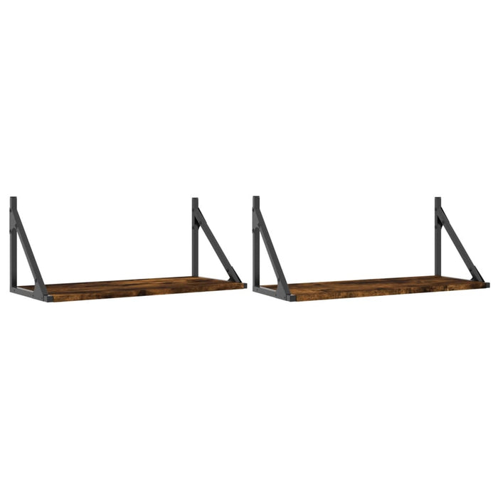 Rafturi de perete, 2 buc., stejar fumuriu, 60x25x25,5 cm, lemn WALTI