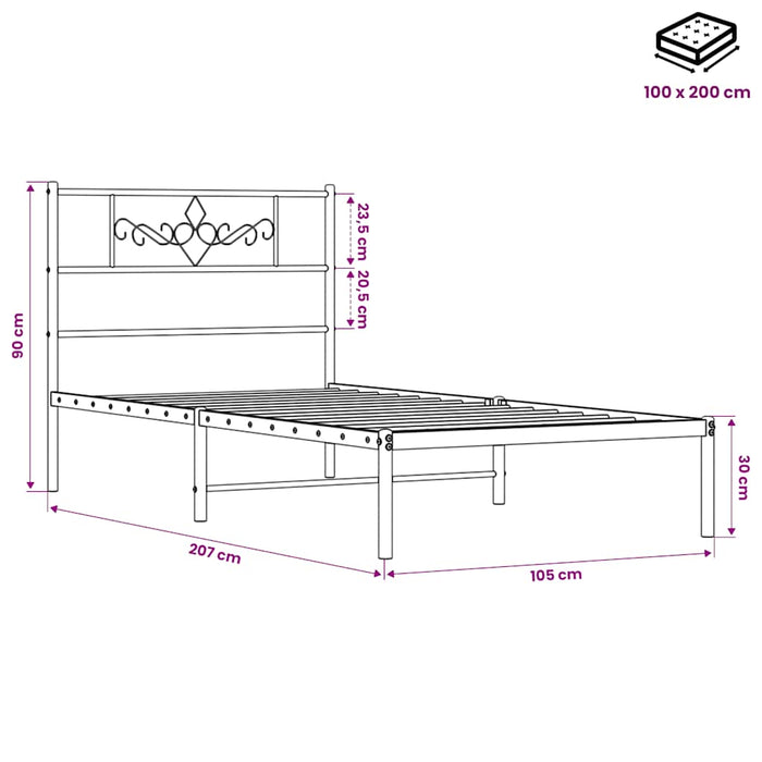 Cadru de pat din metal cu tăblie, negru, 100x200 cm WALTI
