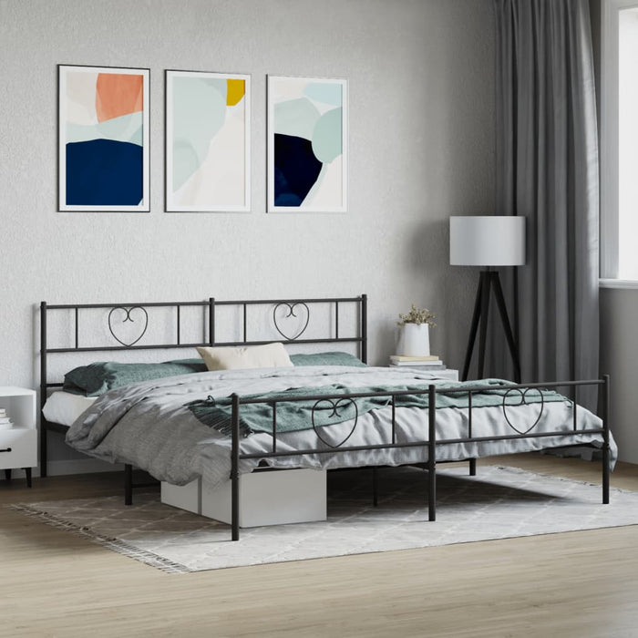Cadru pat metalic cu tăblii de cap/picioare, negru, 200x200 cm - WALTI WALTI