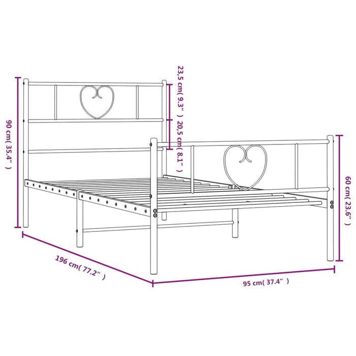 Cadru de pat metalic cu tăblie de cap/picioare, alb, 90x190 cm - WALTI WALTI