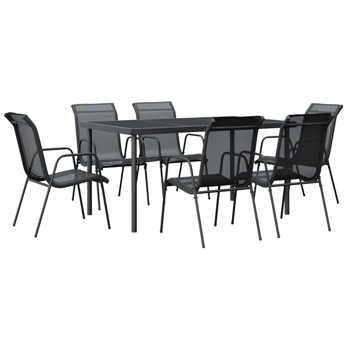 Set mobilier de grădină, 7 piese, negru, oțel și textilenă - WALTI WALTI