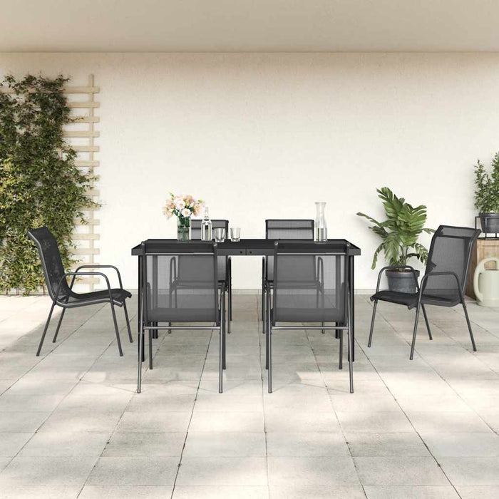 Set mobilier de grădină, 7 piese, negru, oțel și textilenă - WALTI WALTI