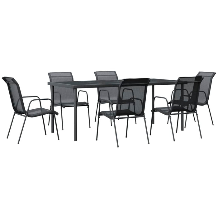 Set mobilier de grădină, 7 piese, negru, oțel și textilenă WALTI