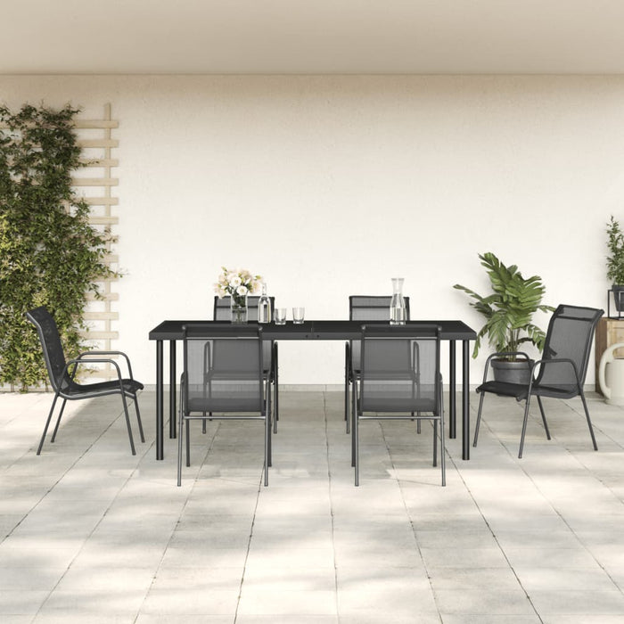 Set mobilier de grădină, 7 piese, negru, oțel și textilenă WALTI
