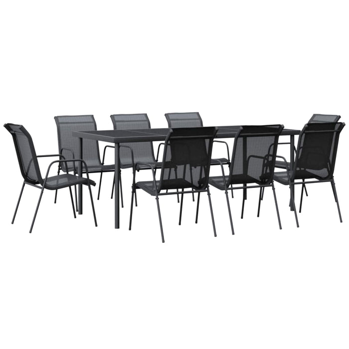 Set mobilier de grădină, 9 piese, negru, oțel și textilenă WALTI
