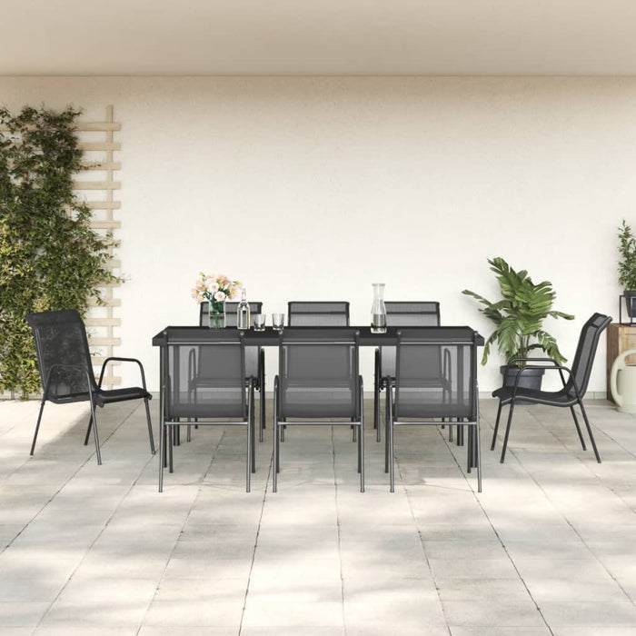 Set mobilier de grădină, 9 piese, negru, oțel și textilenă WALTI