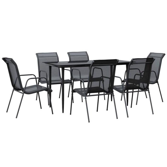 Set mobilier de grădină, 7 piese, negru, oțel și textilenă - WALTI WALTI
