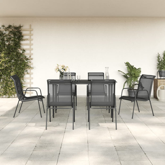 Set mobilier de grădină, 7 piese, negru, oțel și textilenă - WALTI WALTI