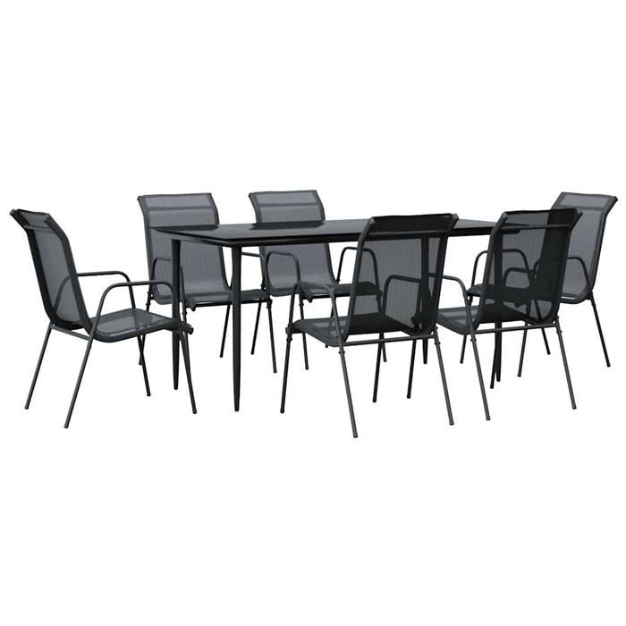 Set mobilier de grădină, 7 piese, negru, oțel și textilenă WALTI