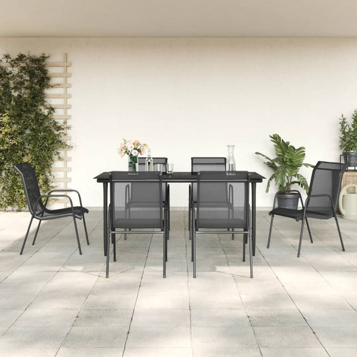 Set mobilier de grădină, 7 piese, negru, oțel și textilenă WALTI
