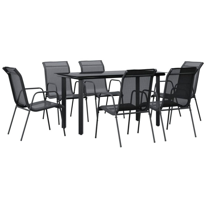 Set mobilier de grădină, 7 piese, negru, oțel și textilenă - WALTI WALTI