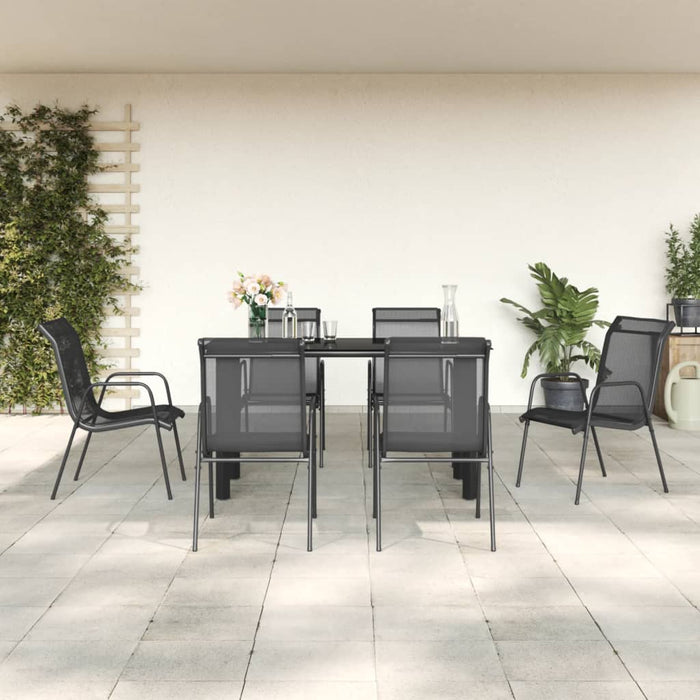Set mobilier de grădină, 7 piese, negru, oțel și textilenă - WALTI WALTI