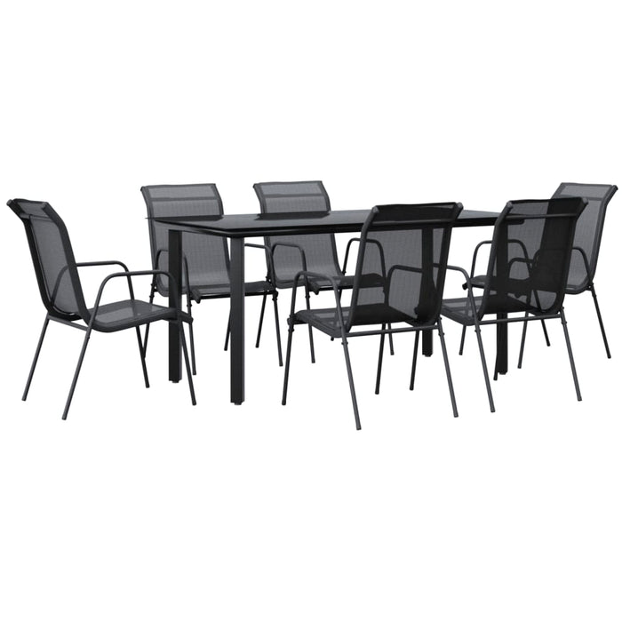 Set mobilier de grădină, 7 piese, negru, oțel și textilenă - WALTI WALTI