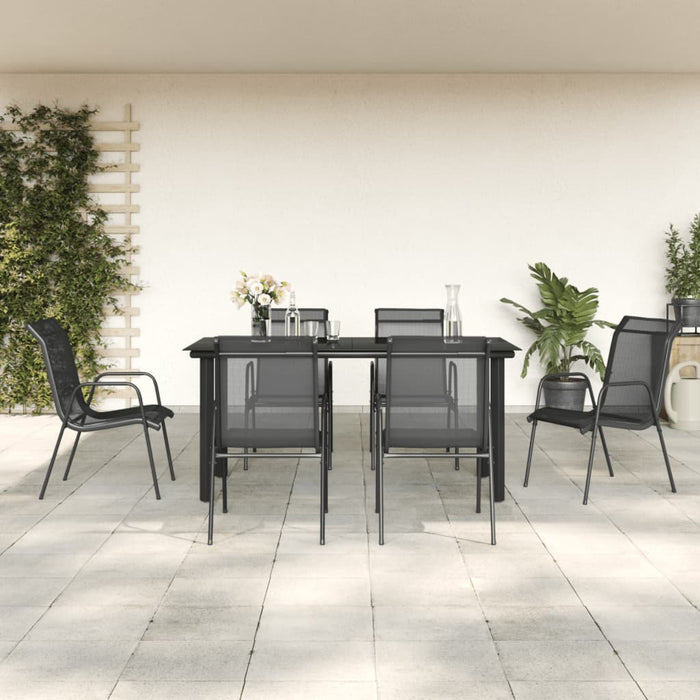 Set mobilier de grădină, 7 piese, negru, oțel și textilenă - WALTI WALTI