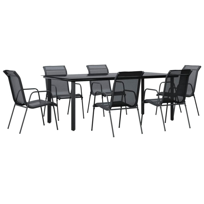 Set mobilier de grădină, 7 piese, negru, oțel și textilenă - WALTI WALTI