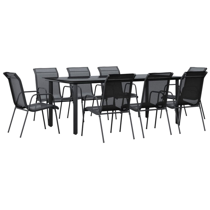 Set mobilier de grădină, 9 piese, negru, oțel și textilenă WALTI
