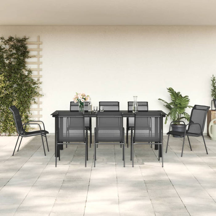 Set mobilier de grădină, 9 piese, negru, oțel și textilenă WALTI
