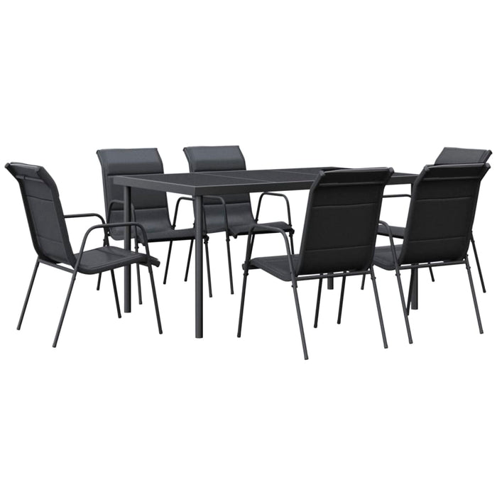 Set mobilier de grădină, 7 piese, negru, oțel și textilenă WALTI