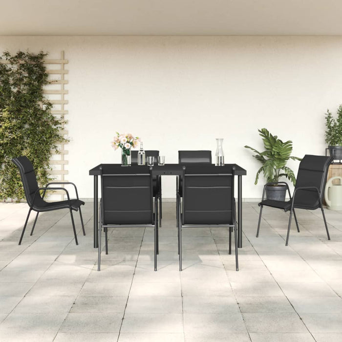 Set mobilier de grădină, 7 piese, negru, oțel și textilenă WALTI