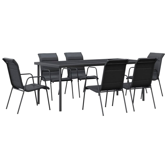 Set mobilier de grădină, 7 piese, negru, oțel și textilenă - WALTI WALTI