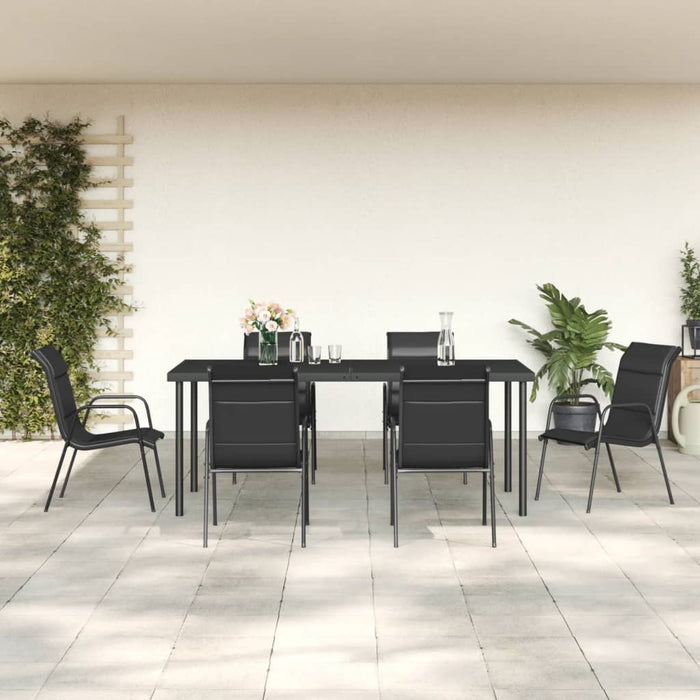 Set mobilier de grădină, 7 piese, negru, oțel și textilenă - WALTI WALTI