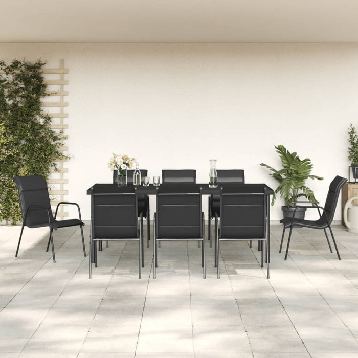 Set mobilier de grădină, 9 piese, negru, oțel și textilenă - WALTI WALTI