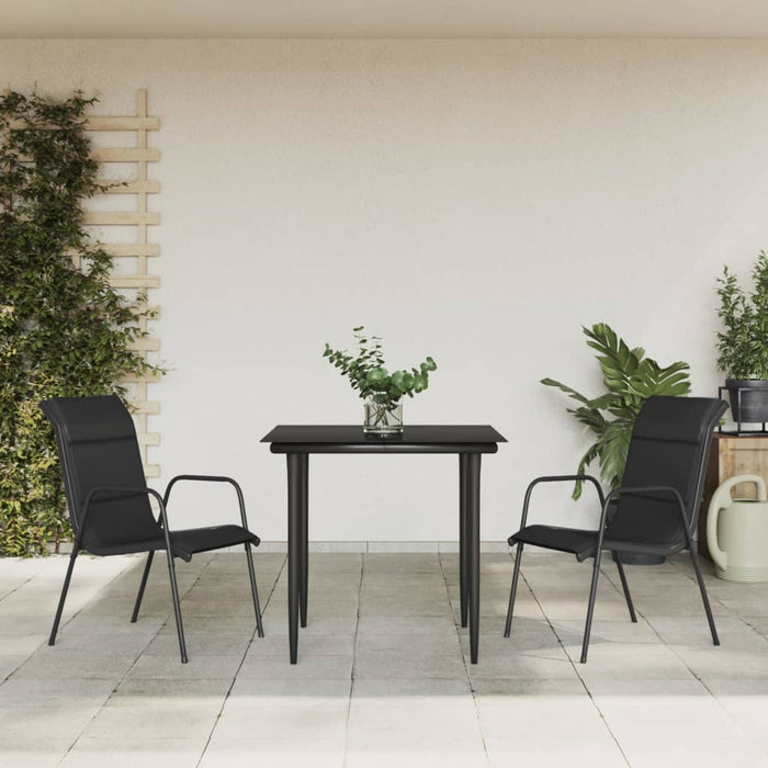Set mobilier de grădină, 3 piese, negru, textilenă și oțel - WALTI WALTI