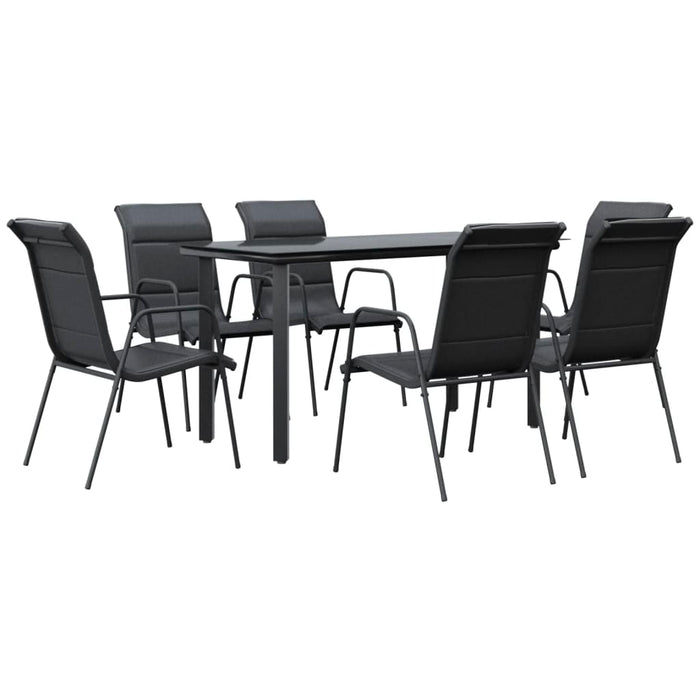 Set mobilier de grădină, 7 piese, negru, oțel și textilenă WALTI