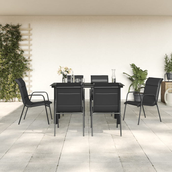 Set mobilier de grădină, 7 piese, negru, oțel și textilenă WALTI