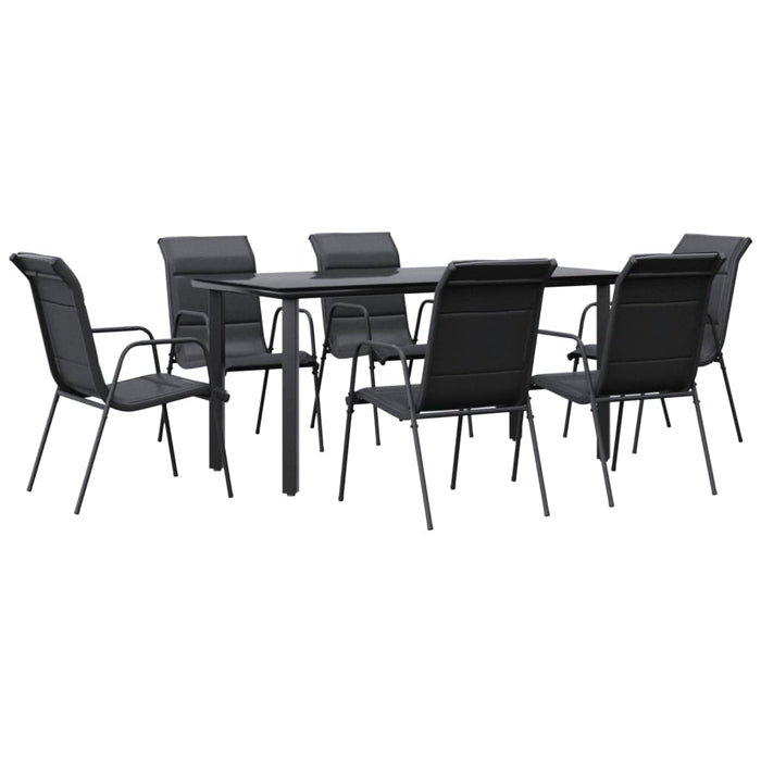Set mobilier de grădină, 7 piese, negru, oțel și textilenă - WALTI WALTI