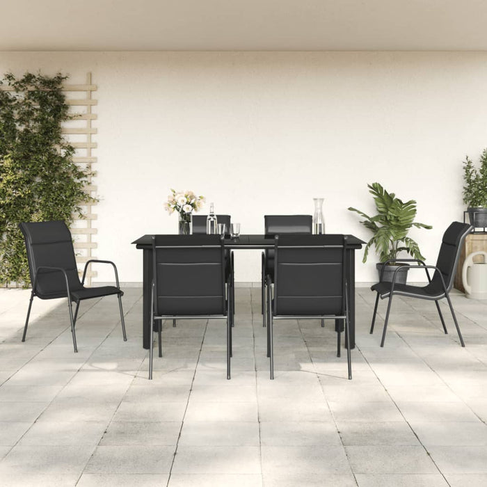Set mobilier de grădină, 7 piese, negru, oțel și textilenă - WALTI WALTI