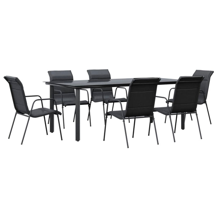 Set mobilier de grădină, 7 piese, negru, oțel și textilenă WALTI