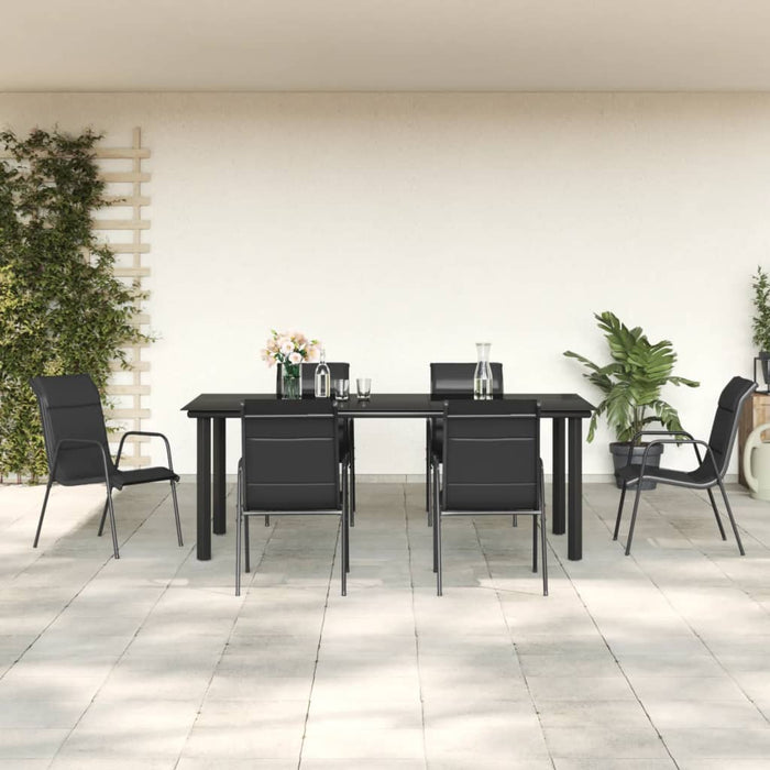 Set mobilier de grădină, 7 piese, negru, oțel și textilenă WALTI