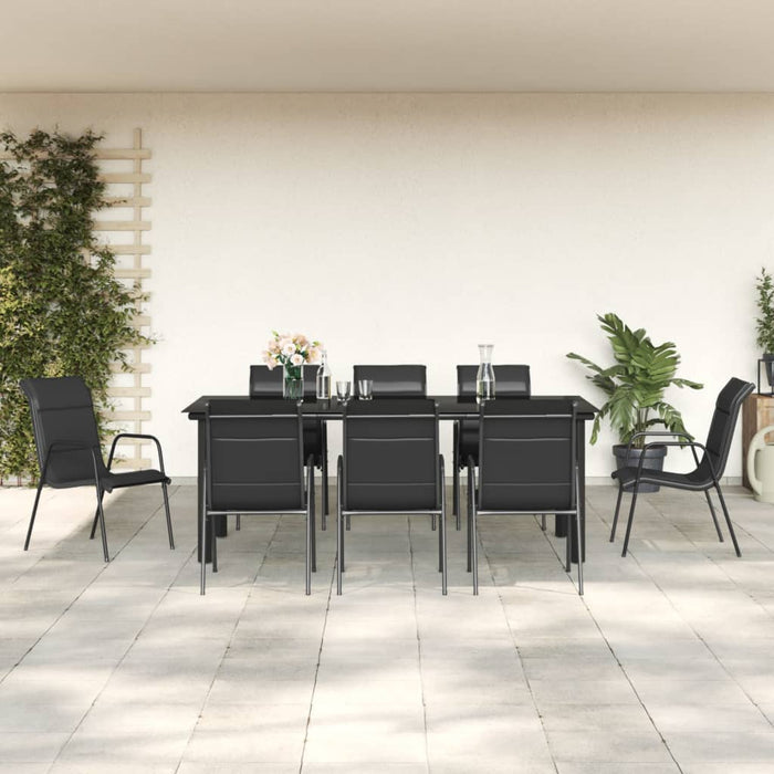 Set mobilier de grădină, 9 piese, negru, oțel și textilenă - WALTI WALTI