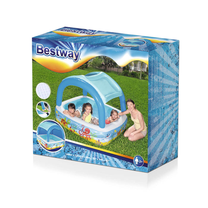 Bestway Piscină de joacă cu baldachin, albastru, 140x140x114 cm, 52192 - WALTI