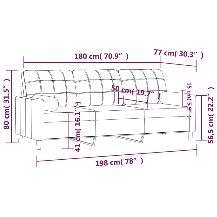 Canapea cu 3 locuri cu pernuțe, gri deschis, 180 cm, textil - WALTI WALTI