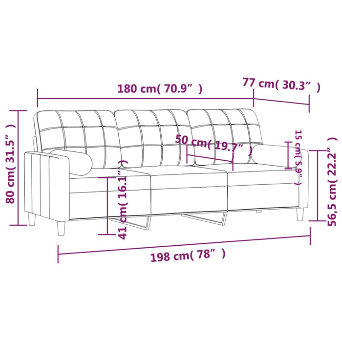 Canapea cu 3 locuri cu pernuțe, negru, 180 cm, textil - WALTI WALTI