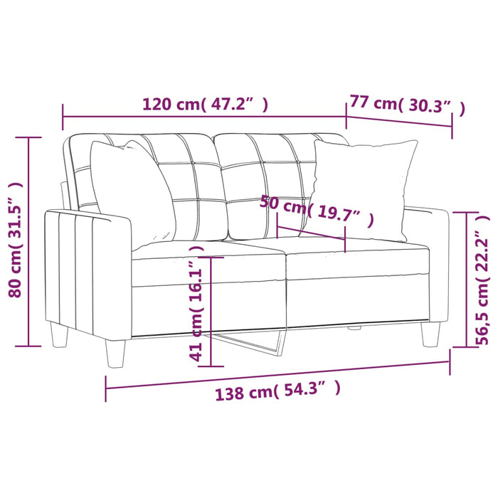 Canapea cu 2 locuri cu pernuțe, gri, 120 cm, piele ecologică - WALTI WALTI