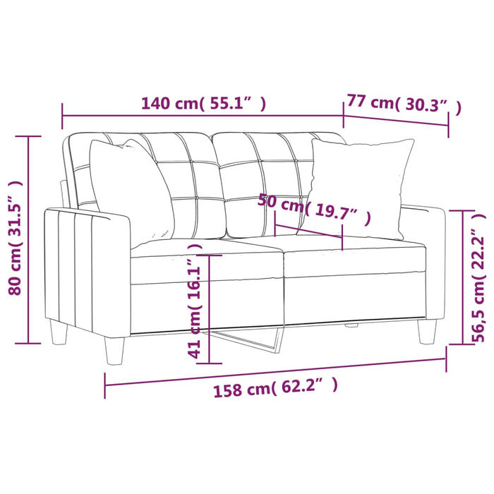 Canapea cu 2 locuri cu pernuțe, gri, 140 cm, piele ecologică - WALTI WALTI