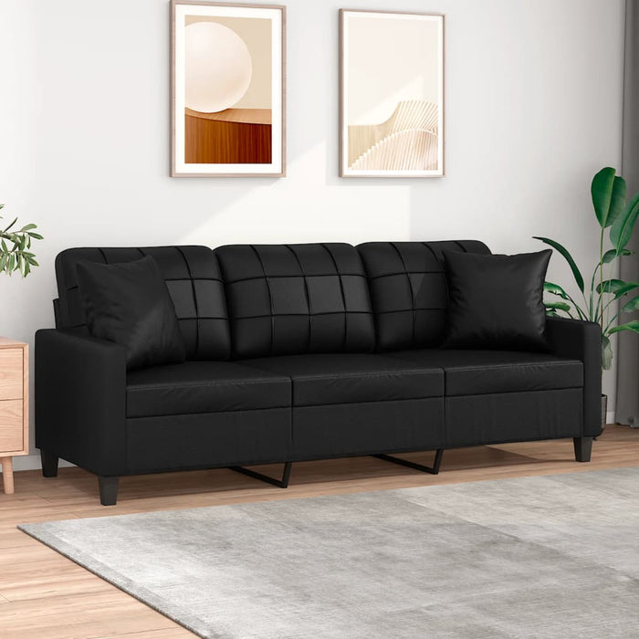 Canapea cu 3 locuri cu pernuțe, negru, 180 cm, piele ecologică - WALTI WALTI