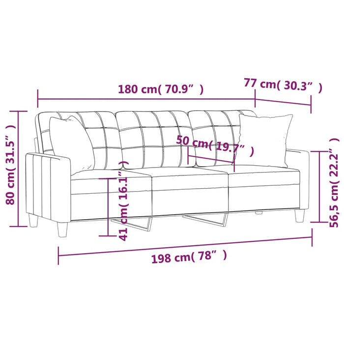 Canapea cu 3 locuri cu pernuțe, gri, 180 cm, piele ecologică - WALTI WALTI