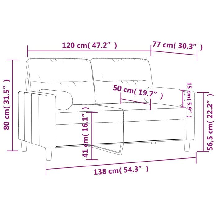 Canapea cu 2 locuri cu pernuțe, gri deschis, 120 cm, textil - WALTI WALTI