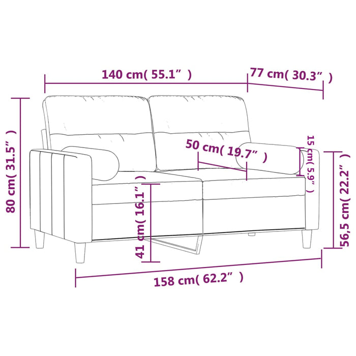 Canapea cu 2 locuri cu pernuțe, gri deschis, 140 cm, textil - WALTI WALTI