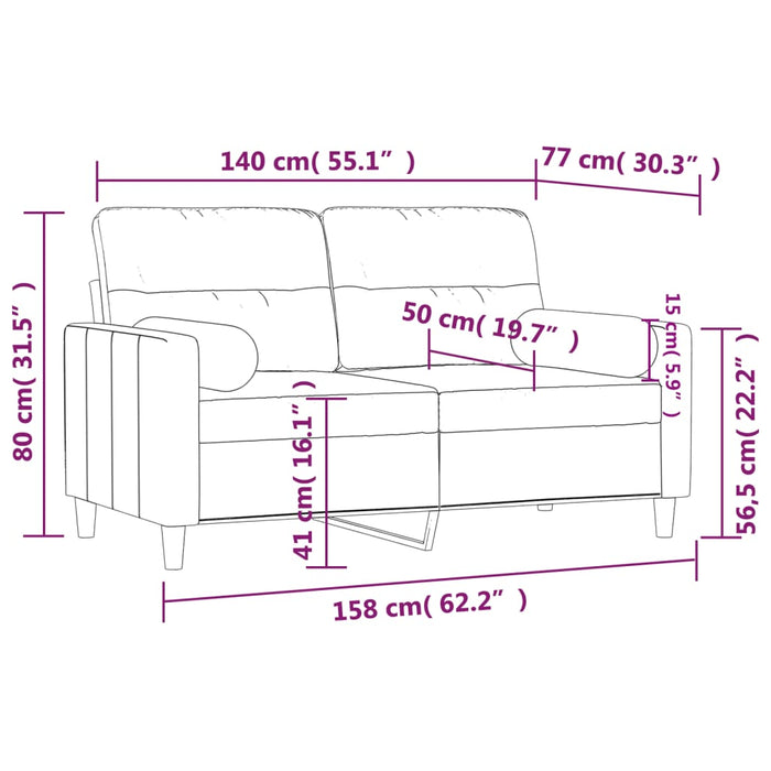 Canapea cu 2 locuri cu pernuțe, gri închis, 140 cm, textil - WALTI WALTI