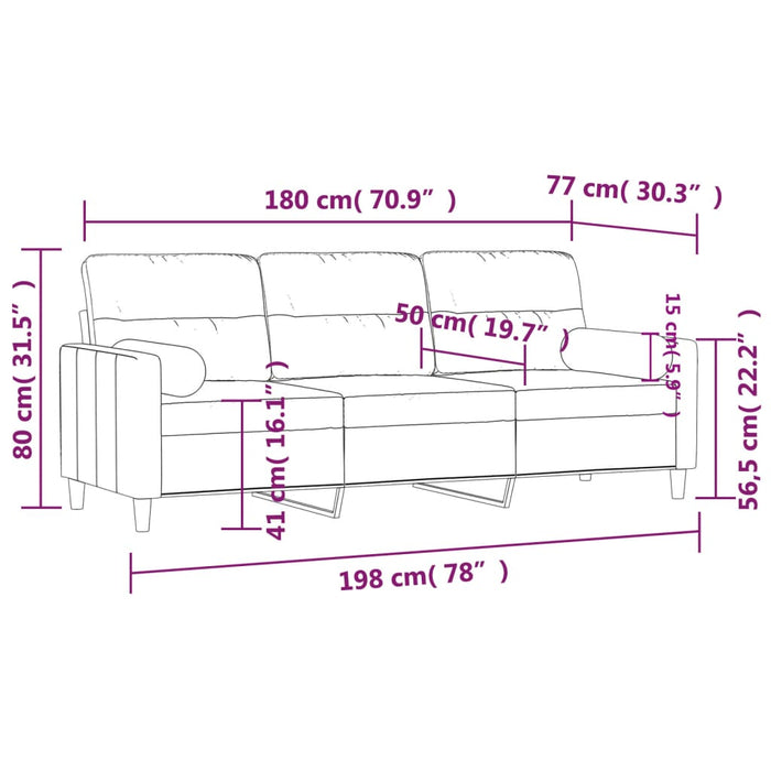 Canapea cu 3 locuri cu pernuțe, gri deschis, 180 cm, textil - WALTI WALTI