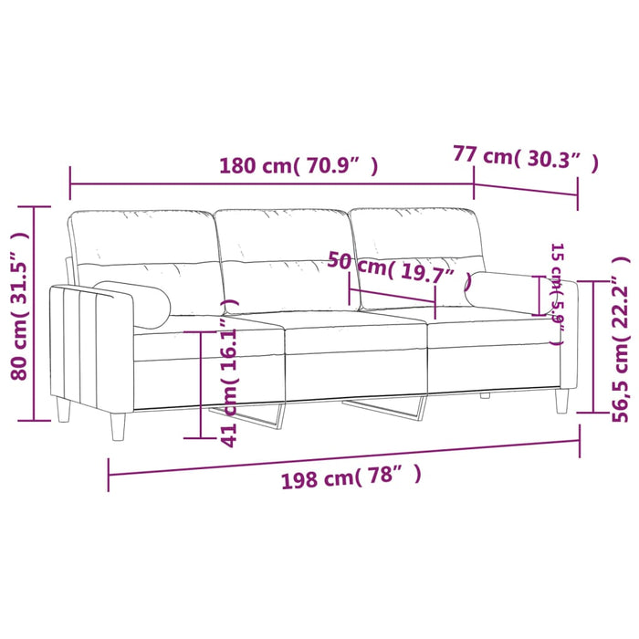 Canapea cu 3 locuri cu pernuțe, roșu vin, 180 cm, textil - WALTI WALTI