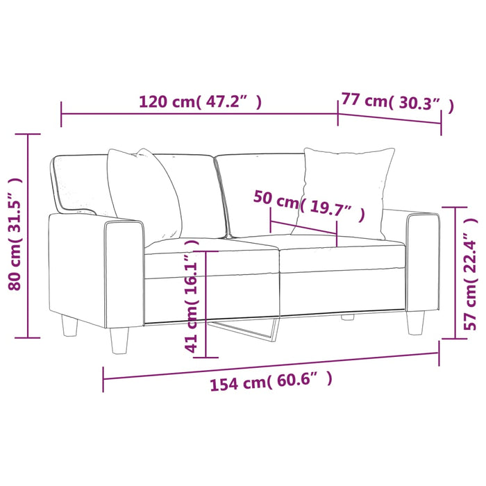 Canapea cu 2 locuri cu pernuțe, gri, 120 cm, piele ecologică - WALTI WALTI