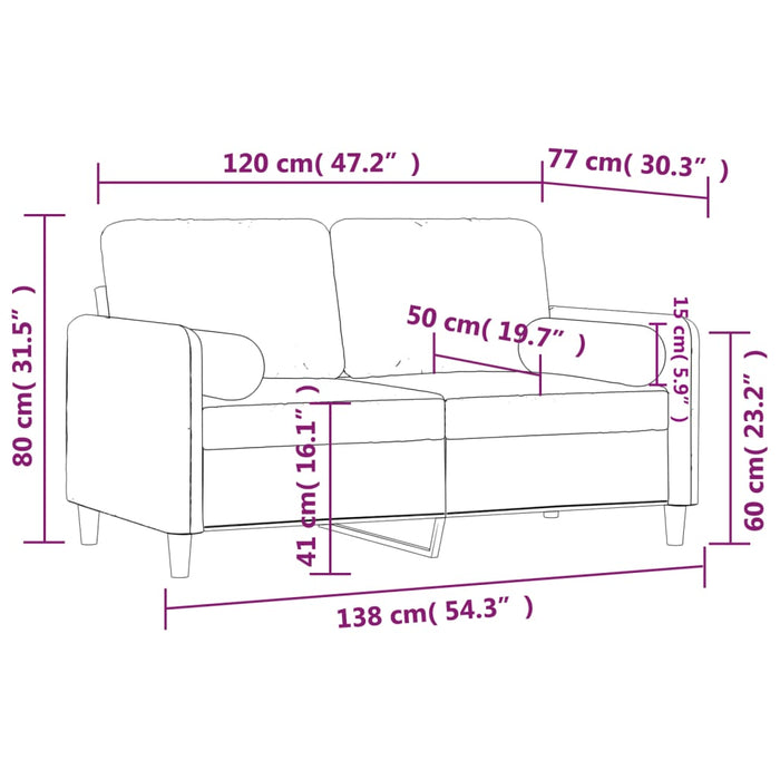 Canapea cu 2 locuri cu pernuțe, gri deschis, 120 cm, catifea - WALTI WALTI