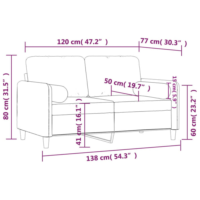 Canapea cu 2 locuri cu pernuțe, roșu vin, 120 cm, catifea - WALTI WALTI