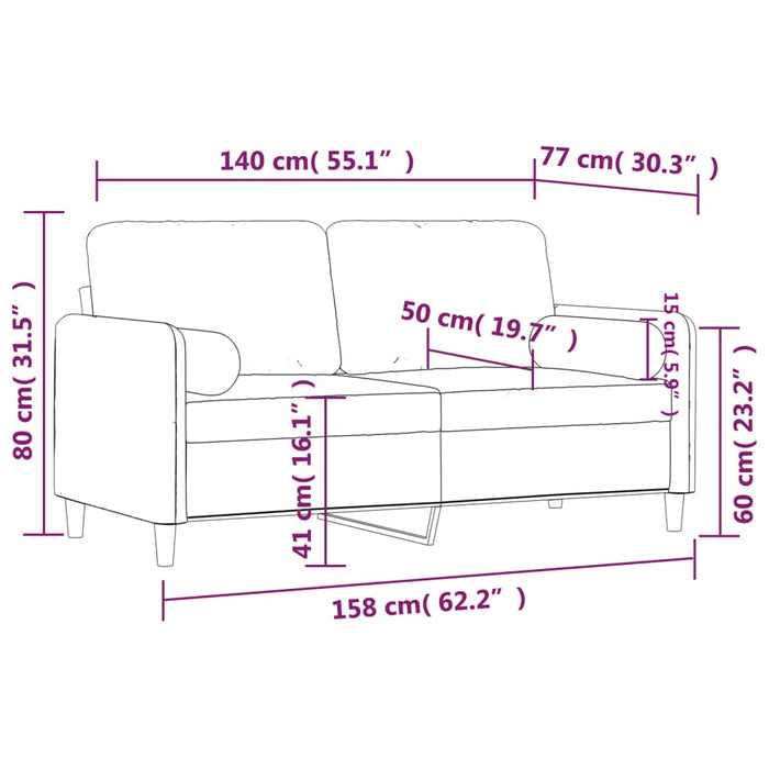 Canapea cu 2 locuri cu pernuțe, verde închis, 140 cm, catifea - WALTI WALTI